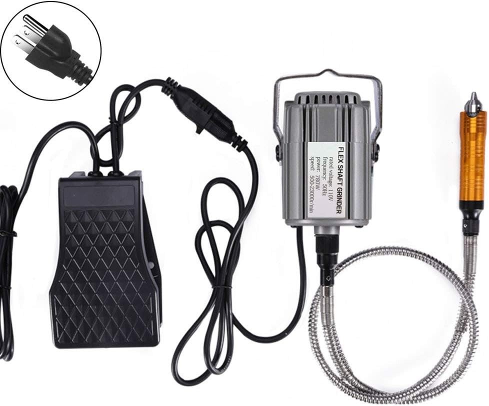 VOTOER Rotary Tool Flex Shaft Hanging Grinder Carver Electric Multi-function Metalworking Tools Repair Kit, Foot Pedal Control, 780W Strong Power, Metal Flexible Shaft, 23000 RPM