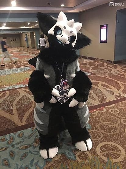 Japan Black Horned Totoro Huksy Dog Fursuit Teen Costume Kids Full Plush Set Fursona Kigurumi Digital Anime Costume