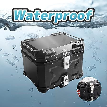 Donpida Universal Motorcycle Top Case,45L Motorbike Tail Box Trunk Tour Storage Carrier Case with Backrest, Security Lock and Handle for Helmet Luggage,Black