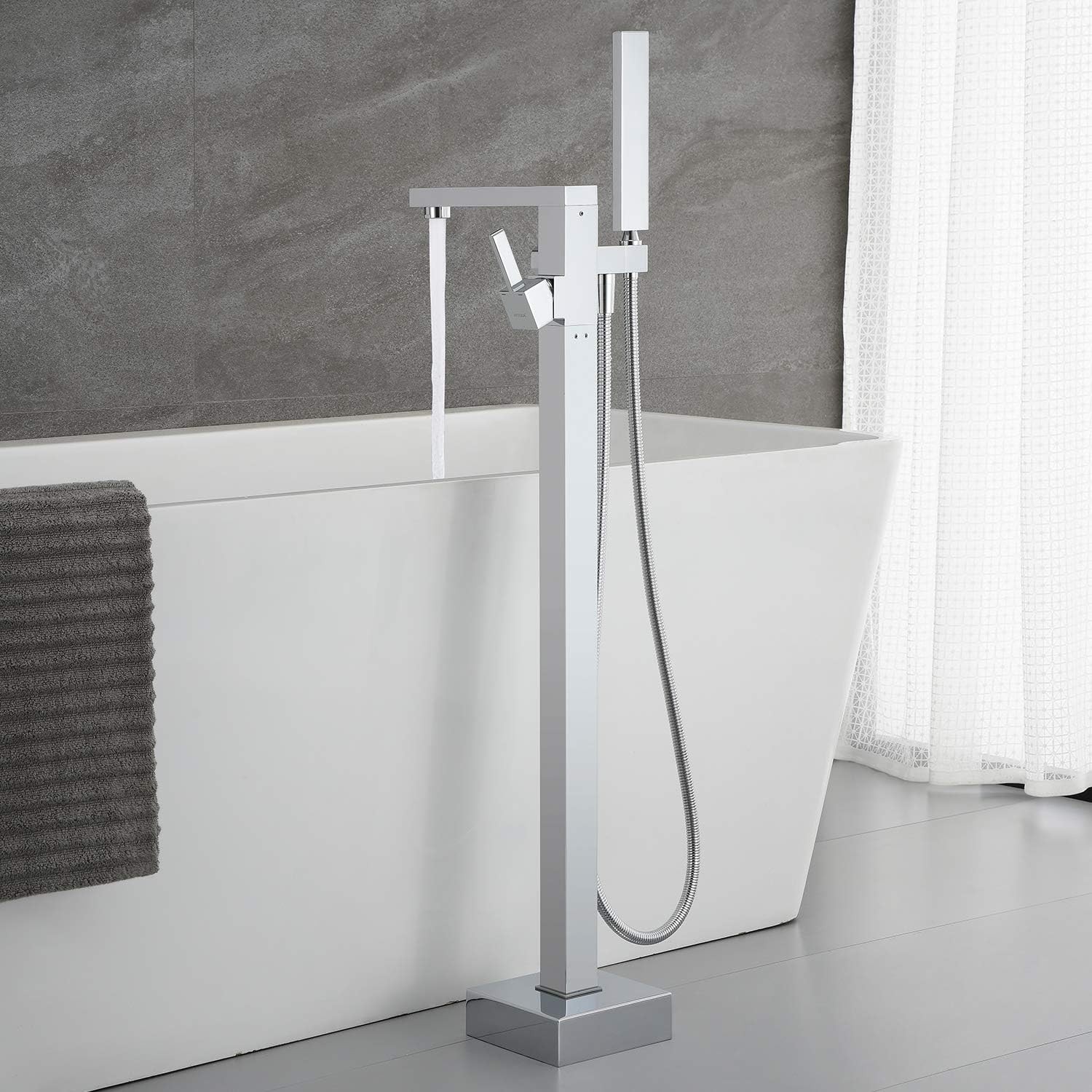 Artiqua Freestanding Bathtub Faucet Tub Filler Chrome Floor Mounted Brass Bathroom Faucets with Handheld Shower