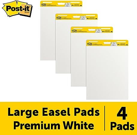 Post-it Super Sticky Easel Pad, 25 in x 30 in, White, 30 Sheets/Pad, 4 Pads/Pack, Great for Virtual Teachers and Students (559 VAD 4PK)