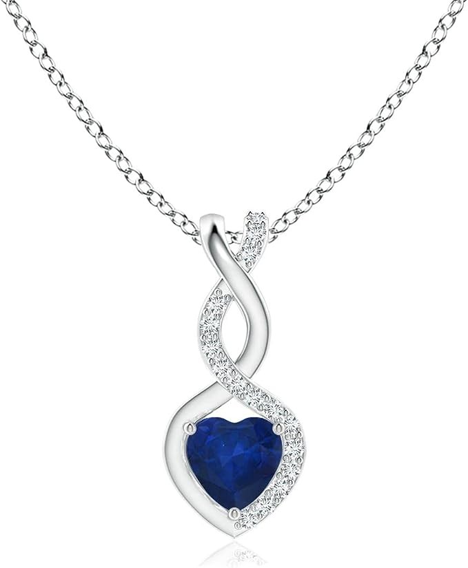 Angara Natural Blue Sapphire Infinity Heart Pendant Necklace in Sterling Silver for Women, Girls with 18" Chain | September Birthstone Jewelry Gift for Her | Wedding