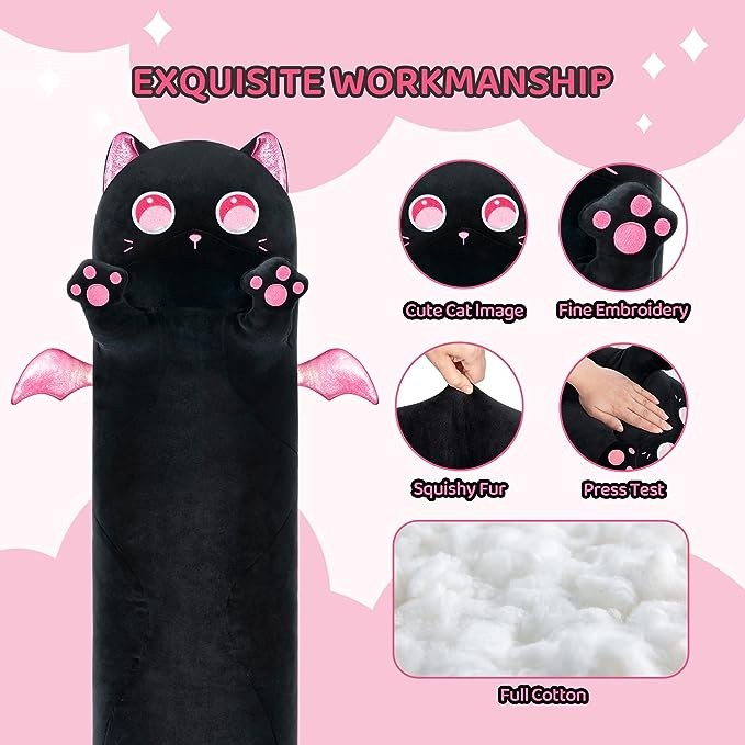 Mewaii Long Cat Plush Kids Cuddle Pillow,53 inches Cute Pink Big Eyes Cat Stuffed Animal Toys